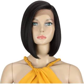 D? Men syntetiske blonder foran parykker til kvinder HD blonder side del lige bob paryk kort sort bob varmebestandige fibre 1b farve asymmetrisk