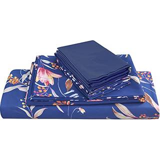 JSD Navy Blue Floral Printed Sheet Set Queen 6 Piece Soft Microfiber Botanical Pattern Bedark Extra Deep Pocket