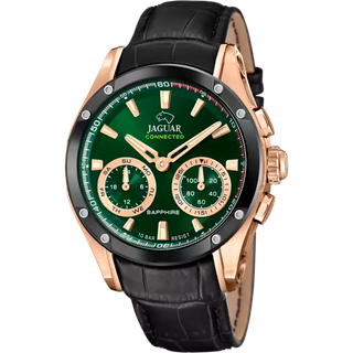 Jaguar Hybrid Diver herreur i rosa stål, grøn med chronograf og læderrem