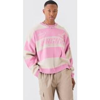 Mens Dusty Pink Oversized Boxy Drop Shoulder Moto Knit Jumper