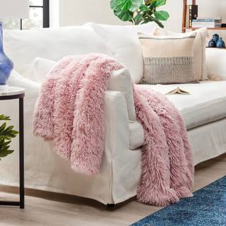 Chanasya Premium Solid Faux Long Fur Throw T?ppe - Bl?dt fuzzy kastet?ppe - til seng eller sofa - 50 """" X 65 - Rose st?v