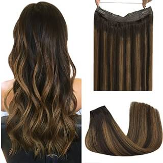 Goo goo wire h?rforl?ngelser menneskeh?r 2/6/2 m?rkebrun med kastanjebrun balayage 16inch 95g usynlige tr?dh?rforl?ngelser med gennemsigtig s?ml?