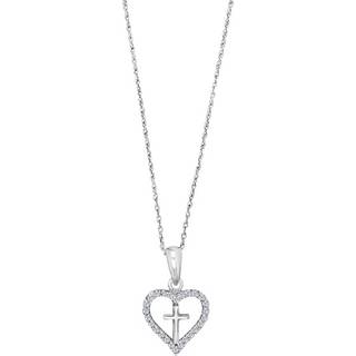 Siersbøl sølvvedhæng hjerte med kors og cubic zirkonia inkl. Kæde