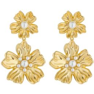 Ted Baker Petaria Gold Pearl Painted Petal Drop Earrings - Gold