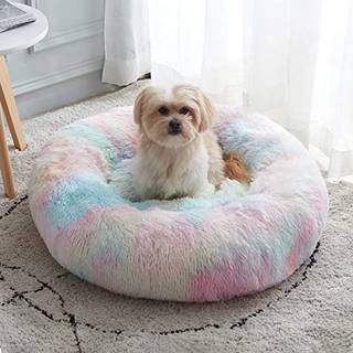 WESTERN HOME WH Beroligende Hunde- og Katteseng Anti-Angst Donut Cuddler Varmende Hyggelig Bld Rund Seng Fluffy Faux Fur Plys Pude Seng til sm