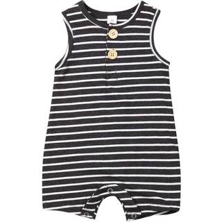 Iddolaka nyf?dt sommer baby dreng pige Romper Bodysuit Jumpsuit Playsuit One Piece Outfit T?j (A-Gray Stripes 6-12 m?neder)