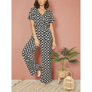 Yumi Yumi Black Geometric Print Wrap Jumpsuit