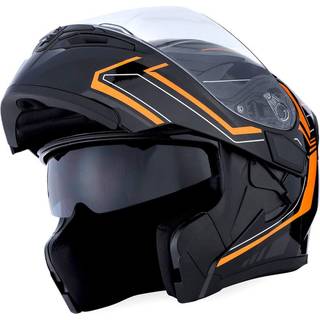 1Storm Motorcykel Modul?r fuld ansigtshjelm Flip op Dual Visor Sun Shield: HB89 Arrow Orange