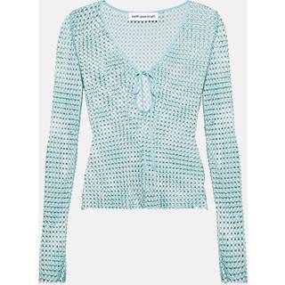 Self-Portrait Crystal-embellished mesh top - blue - XS