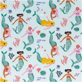 Druckstoff Mermaid Meerjungfrau mint-neon Hot Foil 50x140cm - Mehrfarbig