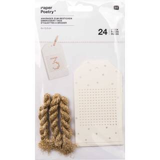 Paper Poetry Anhänger zum Besticken creme-irisierend 24 Stück mit Garn - Weiß