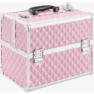 Arebos® Beauty Diamant kosmetiktaske 15l - aluminium, makeupkuffert 5 rum, fløjlsindlæg,inkl.lås