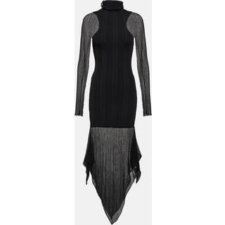 Mugler Asymmetric ribbed-knit midi dress - black - L