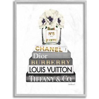 Stupell Industries Blooming White Floral Display p? Glam Designer Bookstack Wall Art 11 X 14 Gr? indrammet