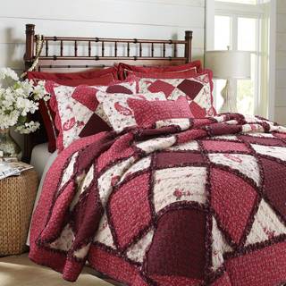 Hyggelige linje hjem mode 100% bomuld ?gte patchwork reversibel r?d blomster paisley rag ruffle bondeg?rd quilt senget?j s?t coverlet senget?ppe