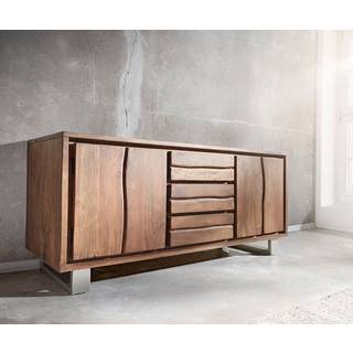 Sideboard Live-Edge 172 cm Akazie Braun 3 Schübe 4 Türen - Braun, Silber