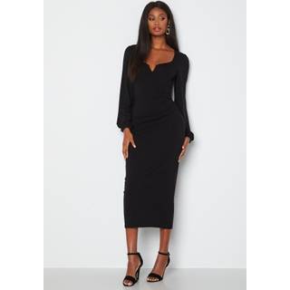 BUBBLEROOM Rudina puff sleeve midi dress Black S