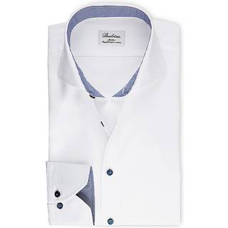 Stenströms Hvid Skjorte i twill med kontrastfarve | Herre |Herreskjorter | Slimline | Størrelse: 45 | Hvid | Solid | Lange Ærmer