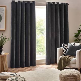 Yard Yard Charcoal Grey Heavy Chenille Velvet Room Darkening Eyelet Curtains