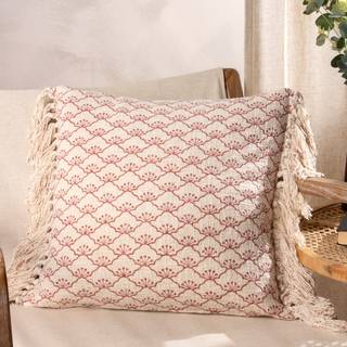 Yard Yard Kilm Red Saku Blossom Fringed Polyester Filled 100% Cotton Cushion