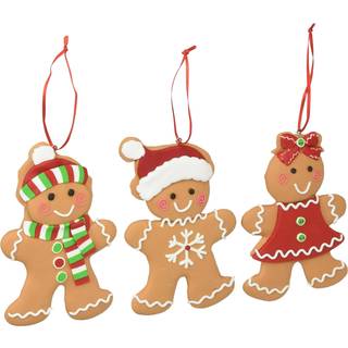 S?t med 3 Gingerbread cookie juletr? ornamenter s?d ferieindretning