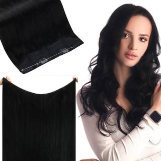 FShine Human Hair Extensions Wire Hair Jet Sort 20 tommer 80 g hårstykket Rigtige menneskelige hårforlængelser Transparent Line Human Hair Extens
