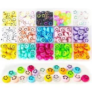 375 pcs Smile Face perler 10 mm (0,39in) Farverige smilperler til smykker, der fremstiller armb?nd DIY h?ndv?rk forsyninger 15 stilarter