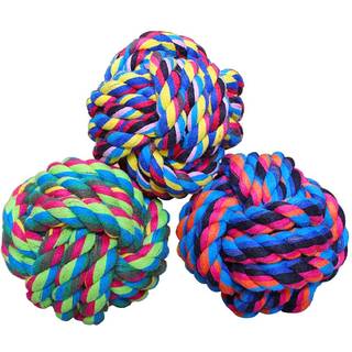 Wellbro Pet Chew Toy Knots Weave Cotton Rope Biting Lille kugle til hunde & katte 3 i en pakke