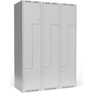 Garderobeskab 3x400 mm lige tag, 2-delt søjle Lys grå Z-dør m/cylinderlås