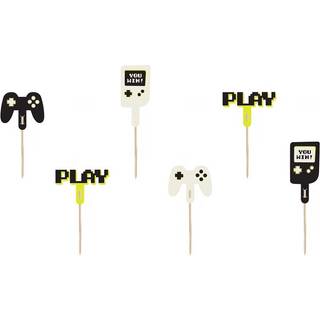 6 stk. Gamer Cupcake Pynt – Blandede Farver, 6-10,5 cm, Perfekt til Gamer-tema