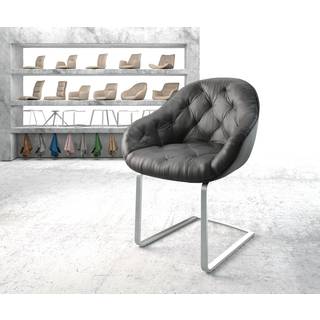 Freischwinger Gaio-Flex Echt-Leder Schwarz Freischwinger flach Edelstahl - Schwarz, Silber