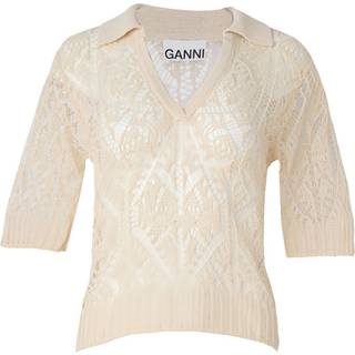 Cotton Lace Polo Sweater K2200 - Egret - GANNI - Hvid XS