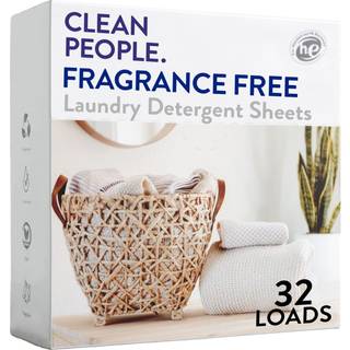 Clean People Fragrance Free vaskeri Detergent Sheets - Vaskeri Soap - Ultra Koncentreret genanvendelig emballagefarvekamp - duftfri 32 pakke