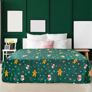 Pavilia Christmas Gingerbread Throw T?ppe | Green Holiday Christmas fleece t?ppe | Bl?d plys varm vinterhytte kast 60x80 (gr?n pepperkag)