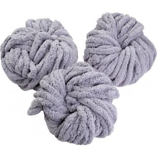 iDIY Chunky Yarn 3-pack ngler (72 Yards) - Gr - Fluffy Chenille-garn Perfekt til blde plader og babytpper, armstrik, hkling og gr-det-selv-