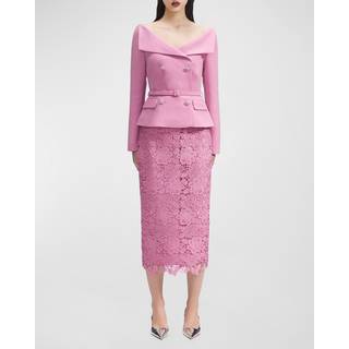 Self-Portrait Off-shoulder crÃªpe and lace midi dress - pink - XXS