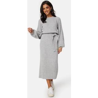 BUBBLEROOM Round Neck Rib Knitted Midi Dress  Grey melange 4XL