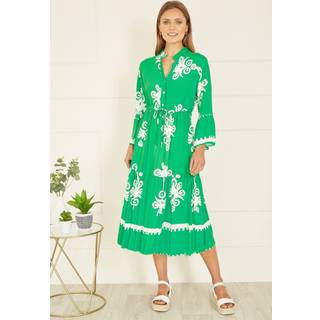 Yumi Yumi Green Viscose Midi Dress With Long Sleeves