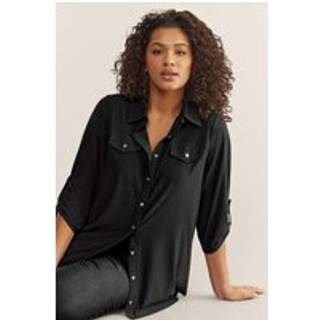 Evans EVANS Curve Black Tab Sleeve Blouse