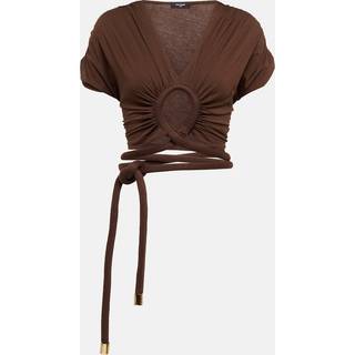 Balmain Draped cutout jersey tie top - brown - L