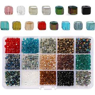 Phogary 1000pcs Cube Glass perler Blandede farver Crystal Square Perles Assortered Kit Multi-Colors Lusted Loose Spacer Perles 4mm Rondeelle Form