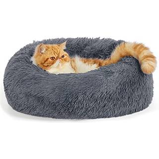 Sengesur beroligende katte senge til indend?rs katte - lille kattebed vaskbar 20 tommer anti -slip rund fluffy plys faux pels k?ledyr seng pas op