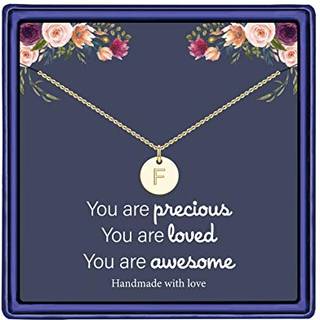 Hidepoo Tiny indledende halsk?der til piger - 14k guldfyldt halsk?de smykker til piger halsk?de disk dobbelt side indgraveret indledende halsk?de