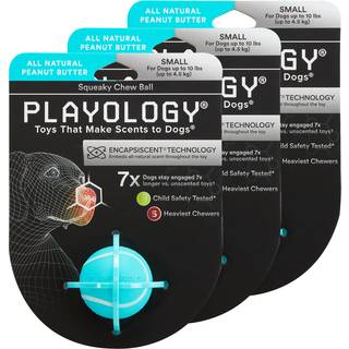 Playology Squeaky Chew Ball for Dogs | At engagere helt naturlige jordnøddesmør duftende hundelegetøj til små hunde op til 25 pund værdi 3-pack |