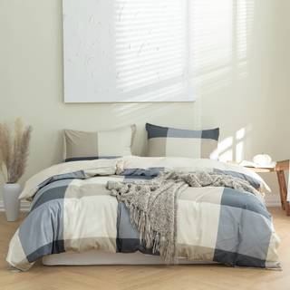 Plaid dyneovertræk konge 3 stykker reversibel bomuld plaid sengetøj sæt vintage stil rutet mønster konge dyne cover sæt plaid med lynlås lukning