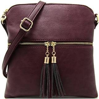 Solene Womens Lightweight Medium Crossbody Purse med Tassel Perfect St?rrelse CrossBody -tasker til daglig brug rejse - LP062 (Bourgogne)
