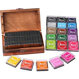 Dedoot vintage alfabetstempler s?t med bl?kpude 20 farver 70stk vintage tr? gummi bogstav nummer og symbolstempel og 20 farver frim?rke bl?k pude