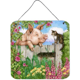 """" Caroline's Treasures Pig ved porten med kattevæggen eller dør hængende tryk CDCO0349DS66 6HX6W Multicolor """"