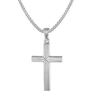 trendor 75283 Kreuz-Anhänger 24 mm Weißgold 585 (14 Karat) mit Silberkette
