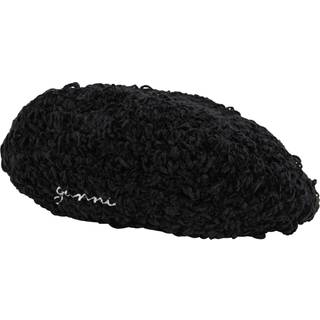 Ganni Embroidered crochet velvet beret - black - One Size